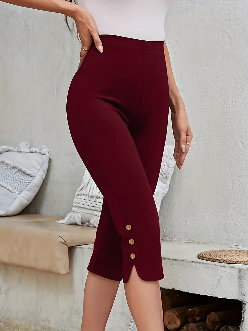Kvinnors Capri Leggings | Elegant & Rekbaar | Effen Färg & Nepknoopdetalj