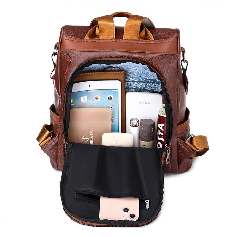 Ryggsäck för kvinnor | Stöldskyddad design | Elegant och rymlig | PU-läder