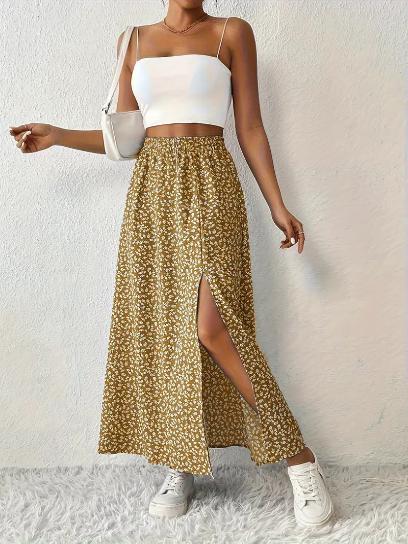 Damkjol | Blommigt &amp; Slits | Lättviktskjol i Semestermodell för Vår &amp; Sommar