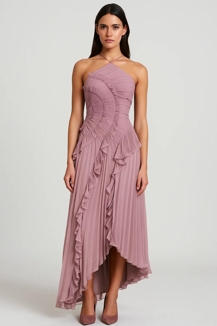 Dam Klänning | Elegant | Halterneck Volanger Midi | Sommar