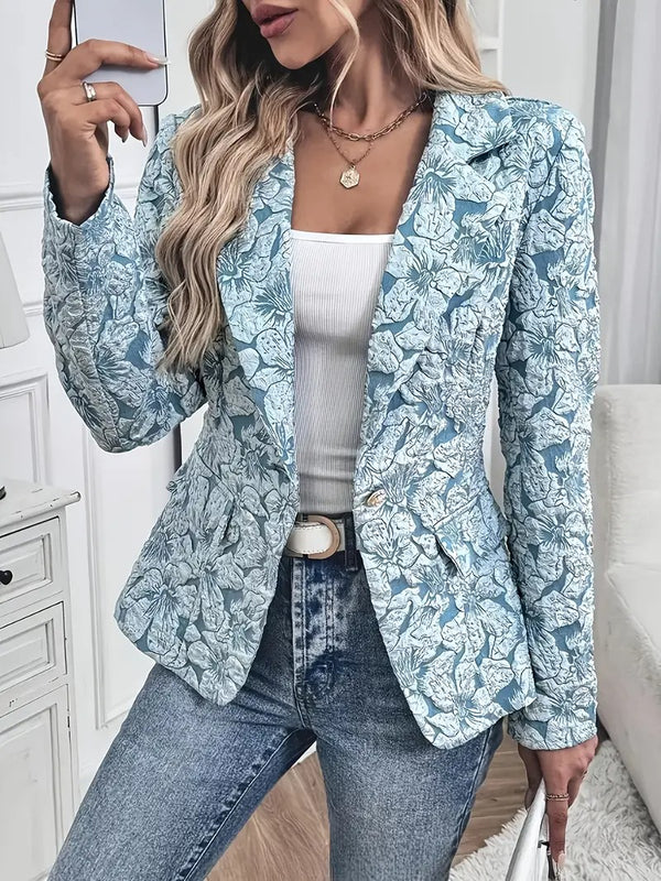 Blazer för kvinnor | Blommigt tryck & ljusrosa design | Enradig spänne & uppslagskrage | Vår-sommar