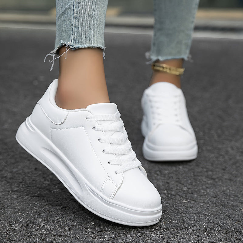 Sneakers Dam | Vita Faux Läder Skor | Casual Snörskor