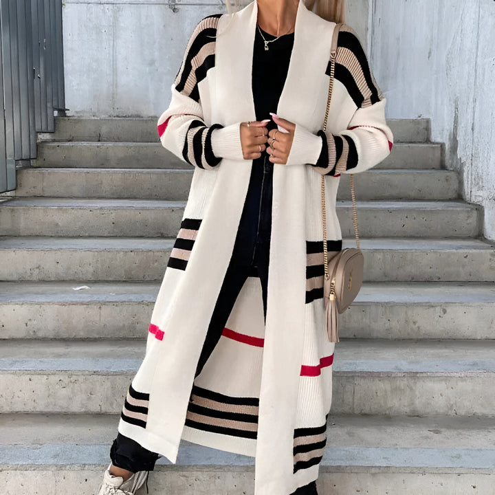 Elegant Lång Cardigan | Öppen &amp; Stilren Design | Stickad Tröja Dam