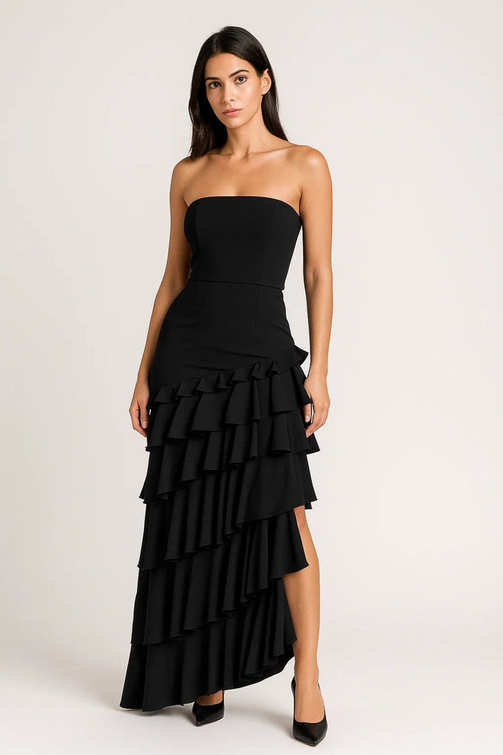Dam Klänning | Strapless Volang | Asymmetrisk Design | Sommar