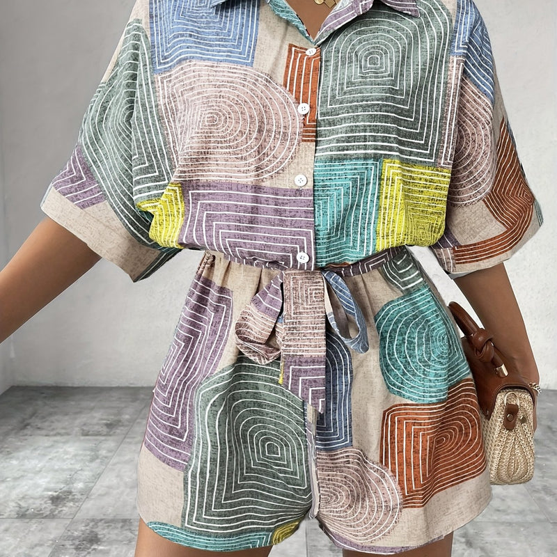 Romper för kvinnor | Vibrerande färgblock | Kortärmad sommarklänning | Elegant semesterlook