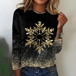 T-shirt Dam | Glittrig Snöflinga Print | Långärmad Top