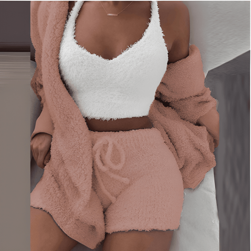 Stickat Loungewear Set för Dam | 3-delars Set | Varm Fleece Sherpa | Stilrent & Mysigt