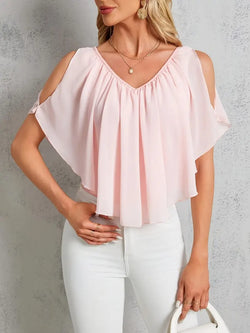 Damtopp | Off-Shoulder med Plissering & Vleermuismouw | Effen Färg & Kort Modell | Somrig Stil