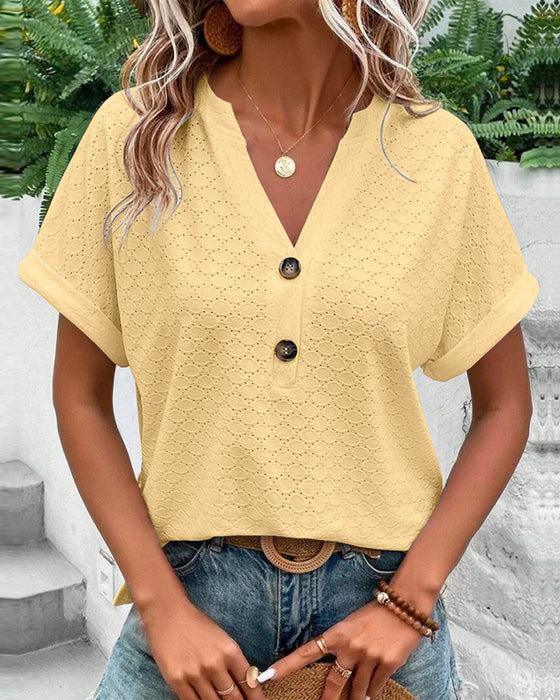Dam Topp | Elegant & Mångsidig | V-ringning med Knappar | Polyester