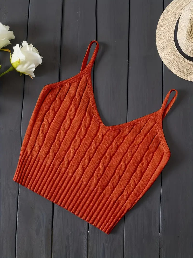 Damtop | Stickad Cami Crop Top | Mjuk & Mångsidig för Sommar & Alla Hjärtans Dag