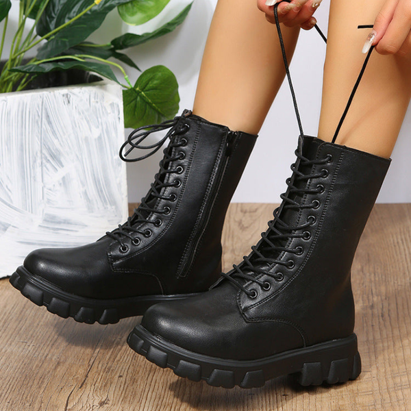 Skor Dam | Höga Snörstövlar | Elegant Modell med Dragkedja