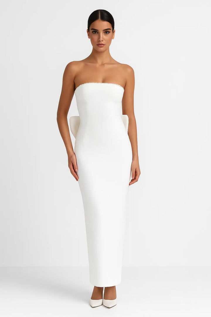 Dam Klänning | Elegant Strapless Rak | Statementrosett | Sommar