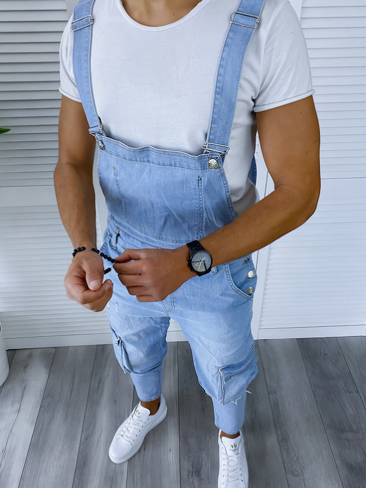 Herr Hängselbyxor | Slimfit Denim | Med Spännen | Sommar