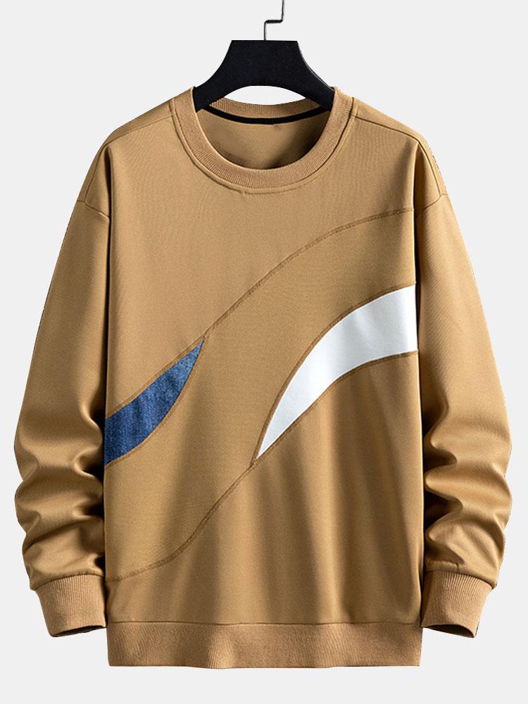Herr Abstrakt Färgblock Sweatshirt in khaki, Avslappnad Passform
