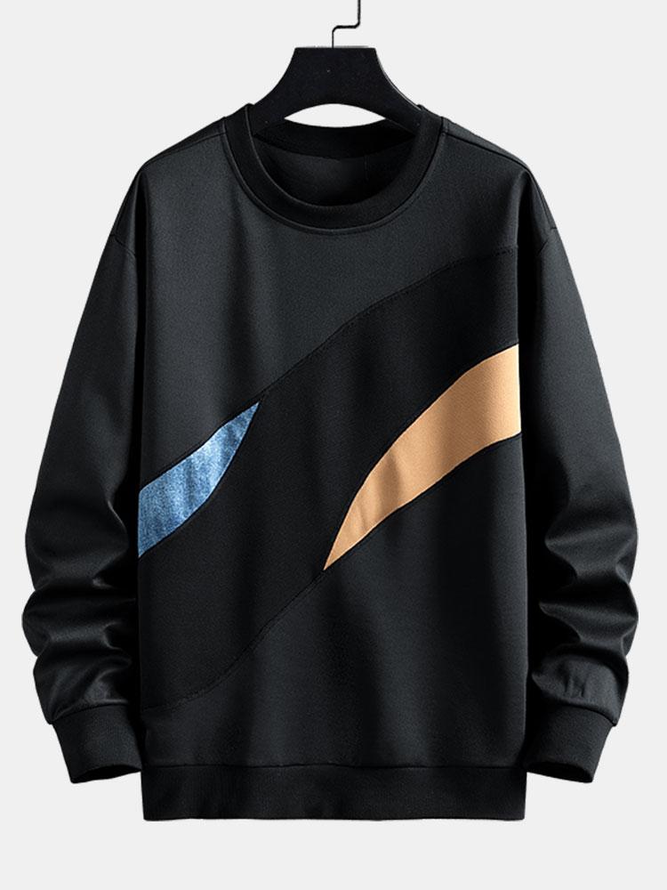 Herr Abstrakt Färgblock Sweatshirt in svart, Avslappnad Passform