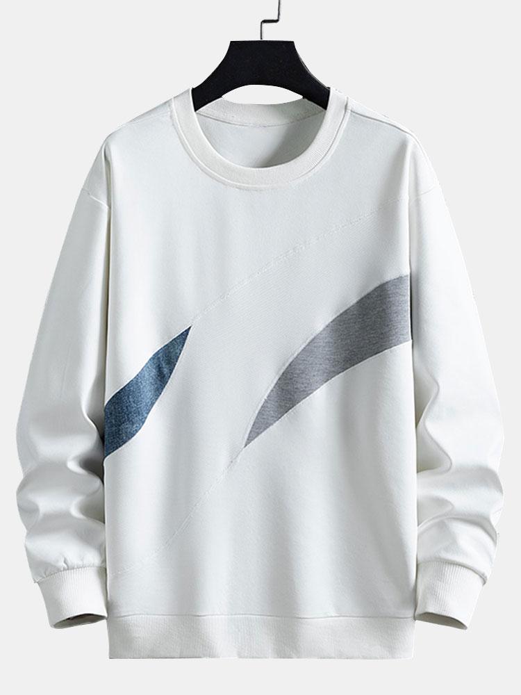 Herr Abstrakt Färgblock Sweatshirt in vit, Avslappnad Passform
