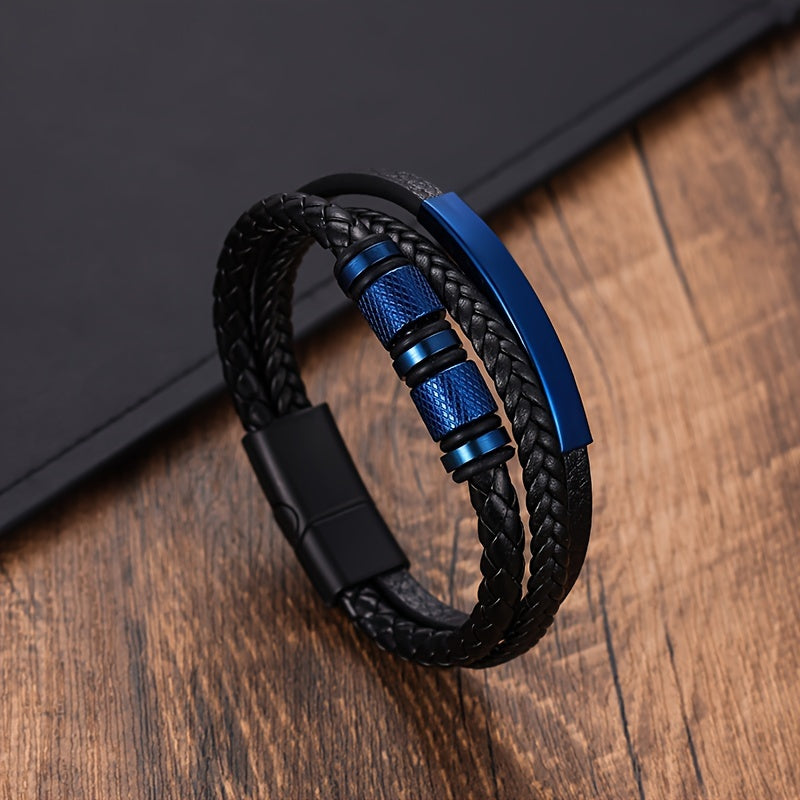 Herr Armband Flätad Design Magnetisk Spänne - Rostfritt Stål - Blå