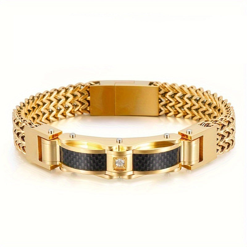 Herr Armband Titanium Stål Fyrkantig Design - Magnetisk Låsning - Guld + Svart