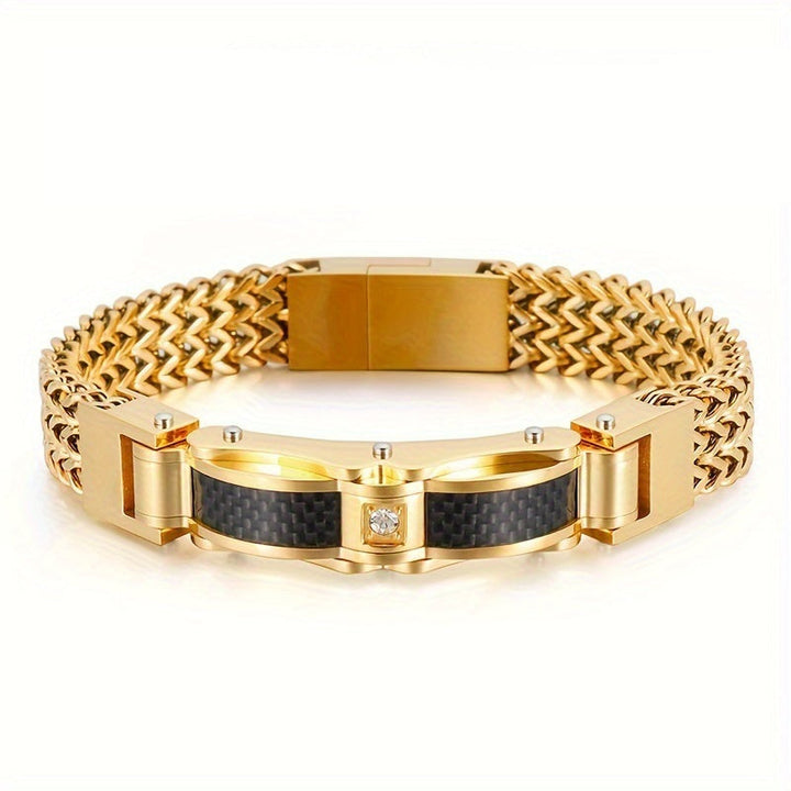 Herr Armband Titanium Stål Fyrkantig Design - Magnetisk Låsning - Guld + Svart