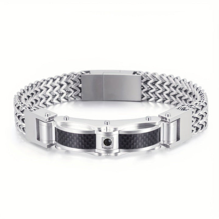 Herr Armband Titanium Stål Fyrkantig Design - Magnetisk Låsning - Silver + Svart