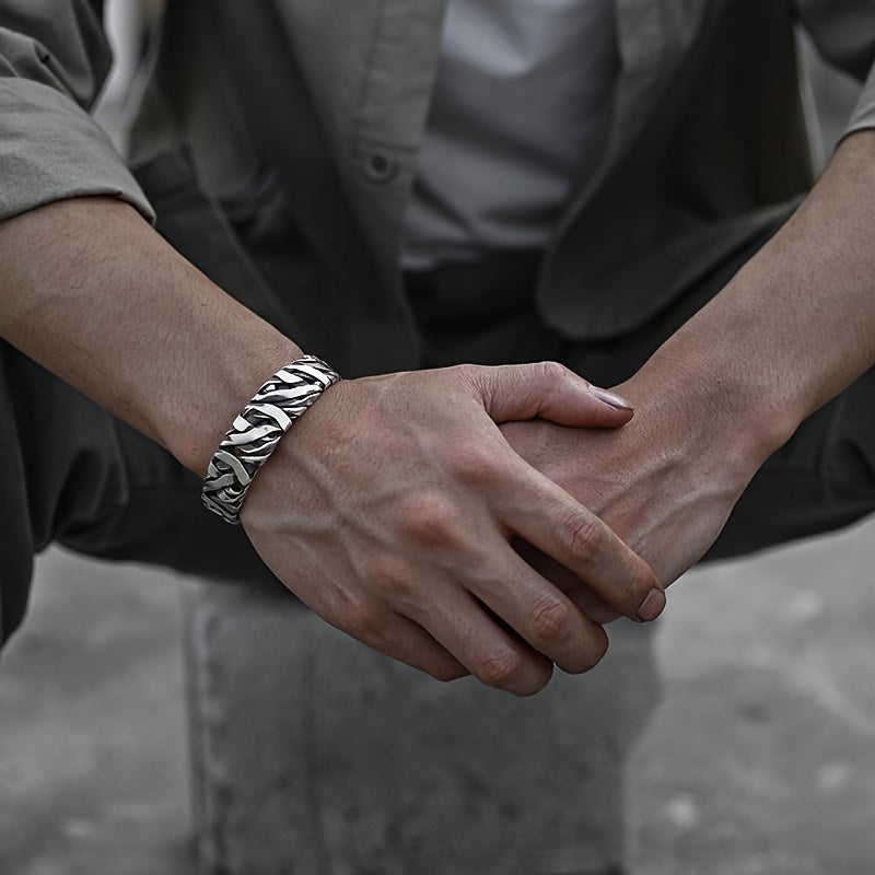 Herr Armband Vävd Design - Retro Nisch Look - Silver