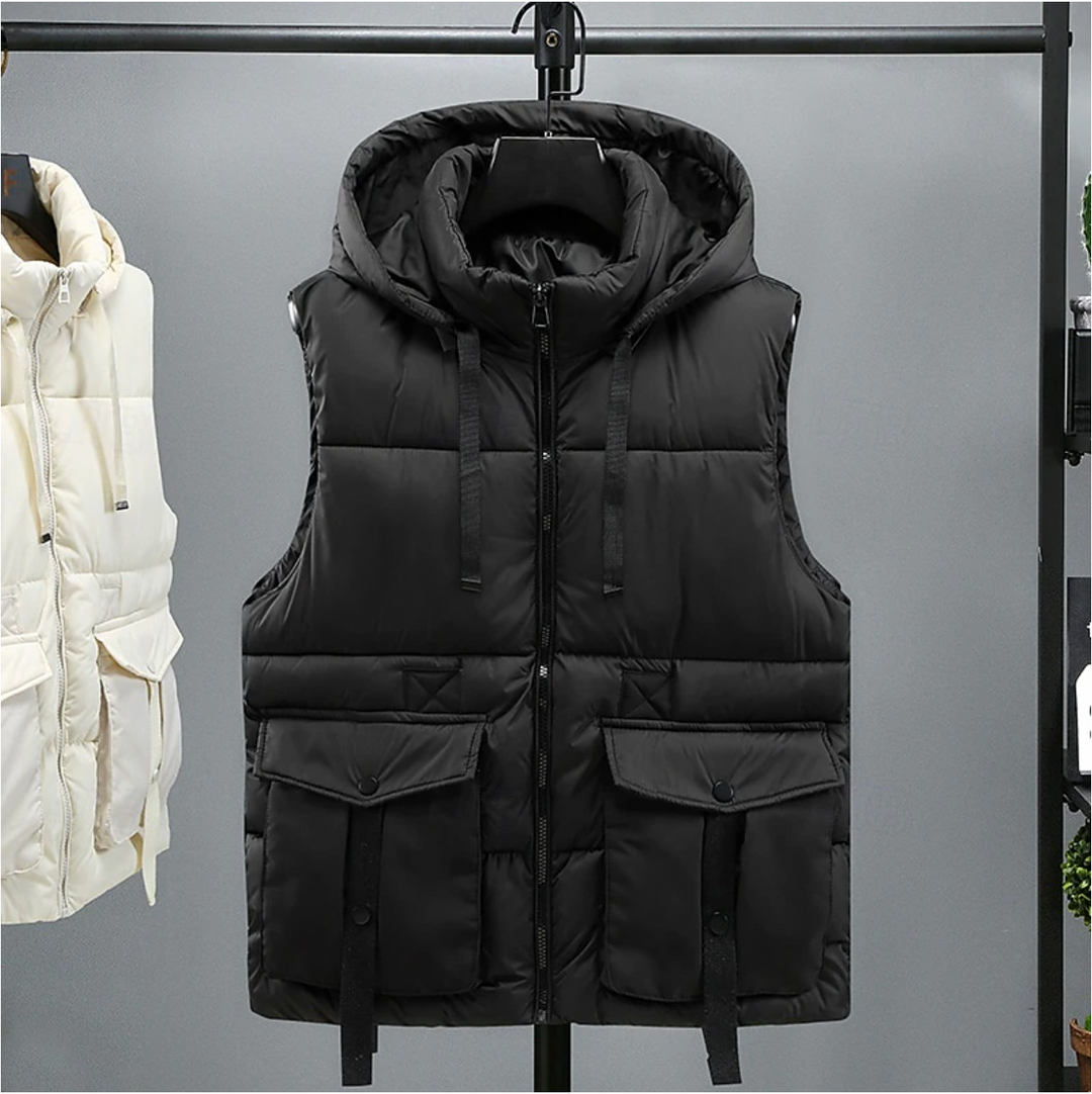 Herr Bodywarmer Avtagbar Huva - Varm &amp; Funktionell - Svart