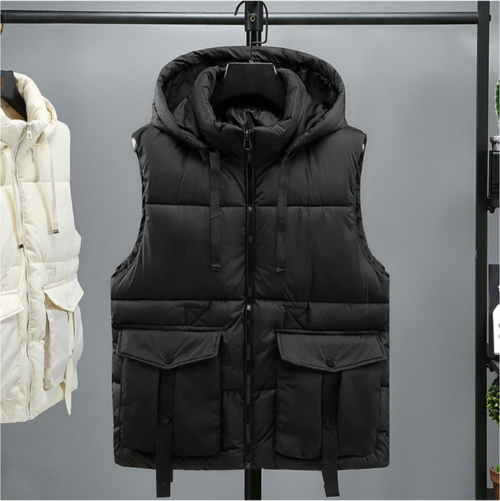 Herr Bodywarmer Avtagbar Huva - Varm &amp; Funktionell - Svart