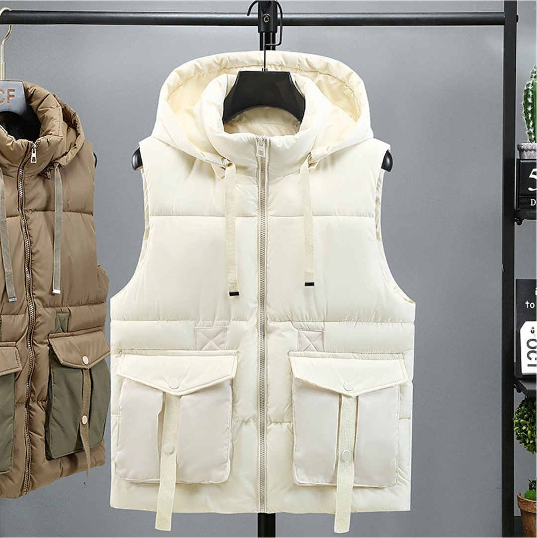 Herr Bodywarmer Avtagbar Huva - Varm &amp; Funktionell - Vit