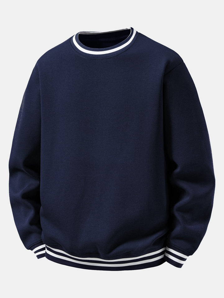 Herr Bomullsblandning Crew Neck Sweatshirt in marinblå, Avslappnad Passform