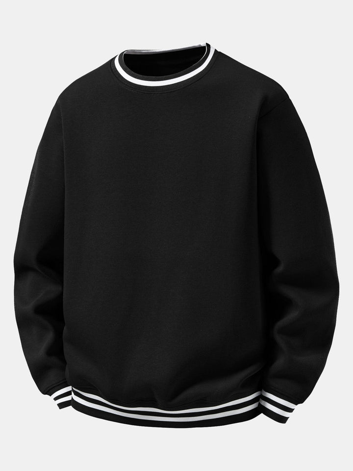 Herr Bomullsblandning Crew Neck Sweatshirt in svart, Avslappnad Passform