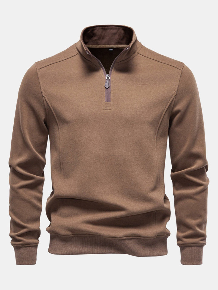 Herr Bomullsblandning Kvartsblixtad Sweatshirt in brun, Klassisk Casual