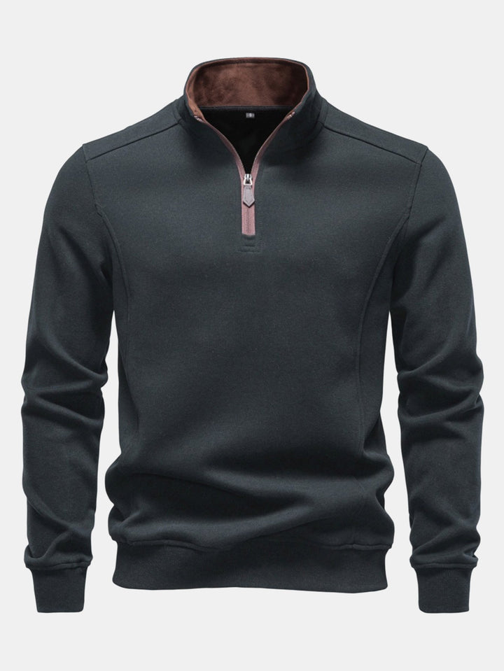 Herr Bomullsblandning Kvartsblixtad Sweatshirt in mörkgrå, Klassisk Casual