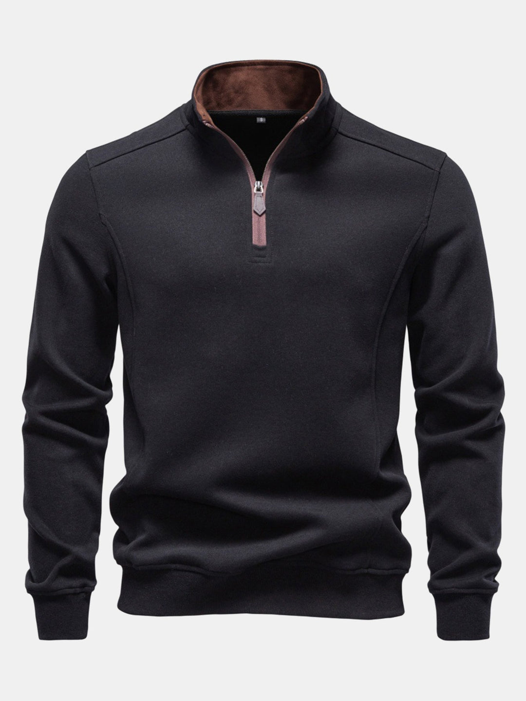 Herr Bomullsblandning Kvartsblixtad Sweatshirt in svart, Klassisk Casual