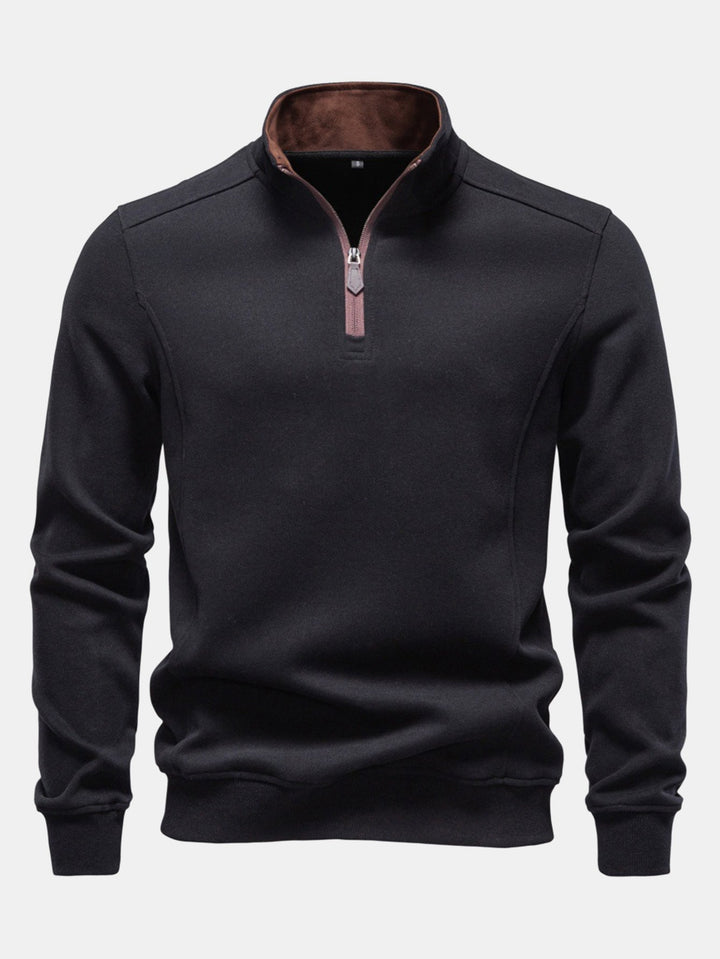 Herr Bomullsblandning Kvartsblixtad Sweatshirt in svart, Klassisk Casual