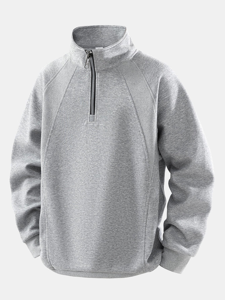 Herr Bomullsblandning Quarter Zip Sweatshirt in grå, Avslappnad Passform