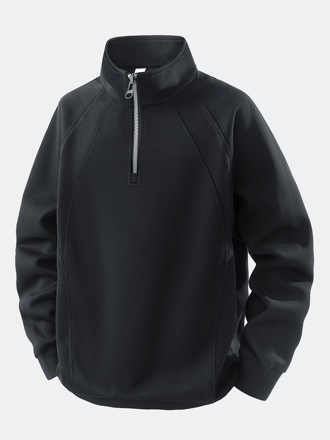 Herr Bomullsblandning Quarter Zip Sweatshirt in svart, Avslappnad Passform