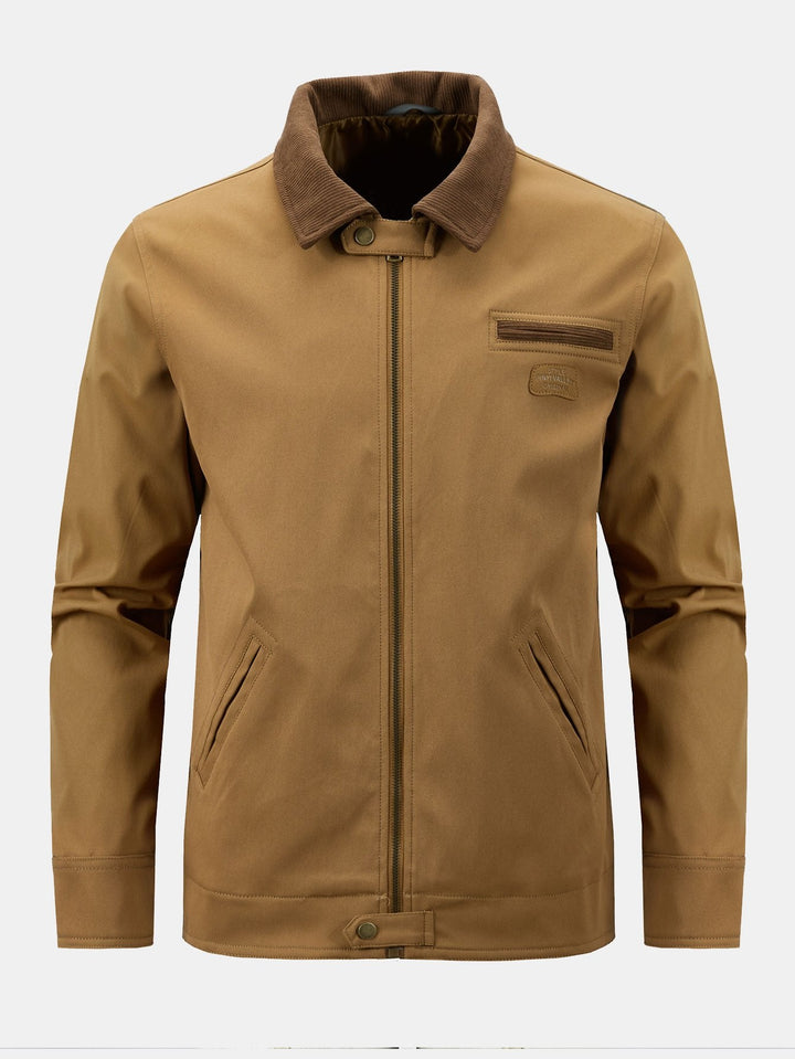Herr Bomullsjacka med Manchesterkrage – Klassisk Regular Fit - Brun