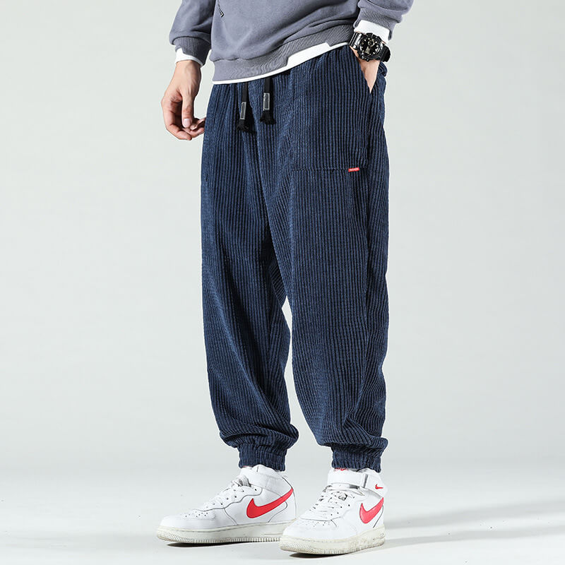 Herr Cargo Byxor - Corduroy Look Relaxed Fit - Blå