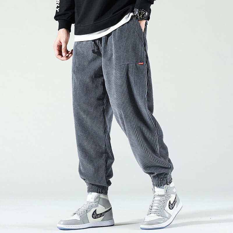 Herr Cargo Byxor - Corduroy Look Relaxed Fit - Grå