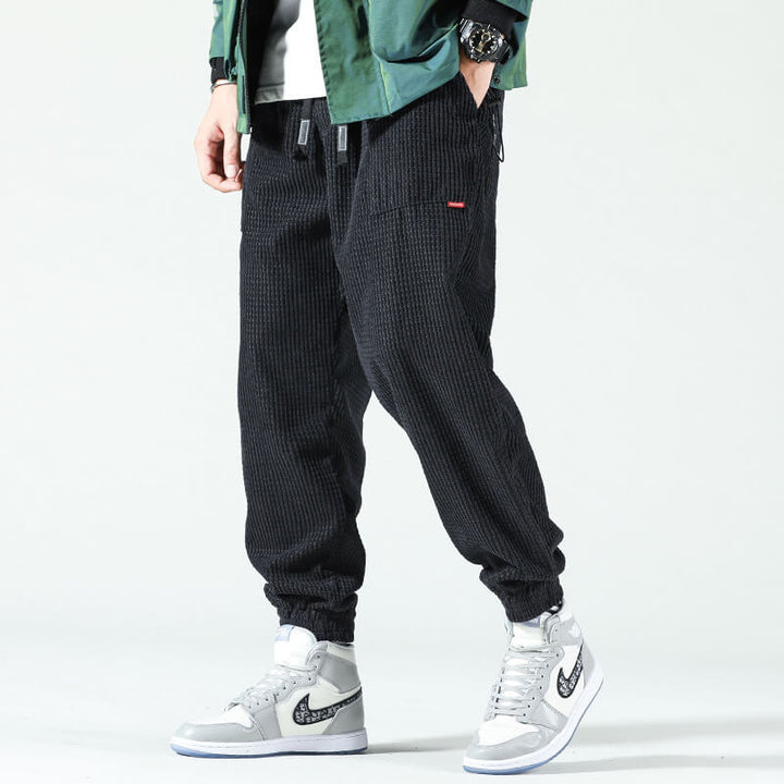 Herr Cargo Byxor - Corduroy Look Relaxed Fit - Svart