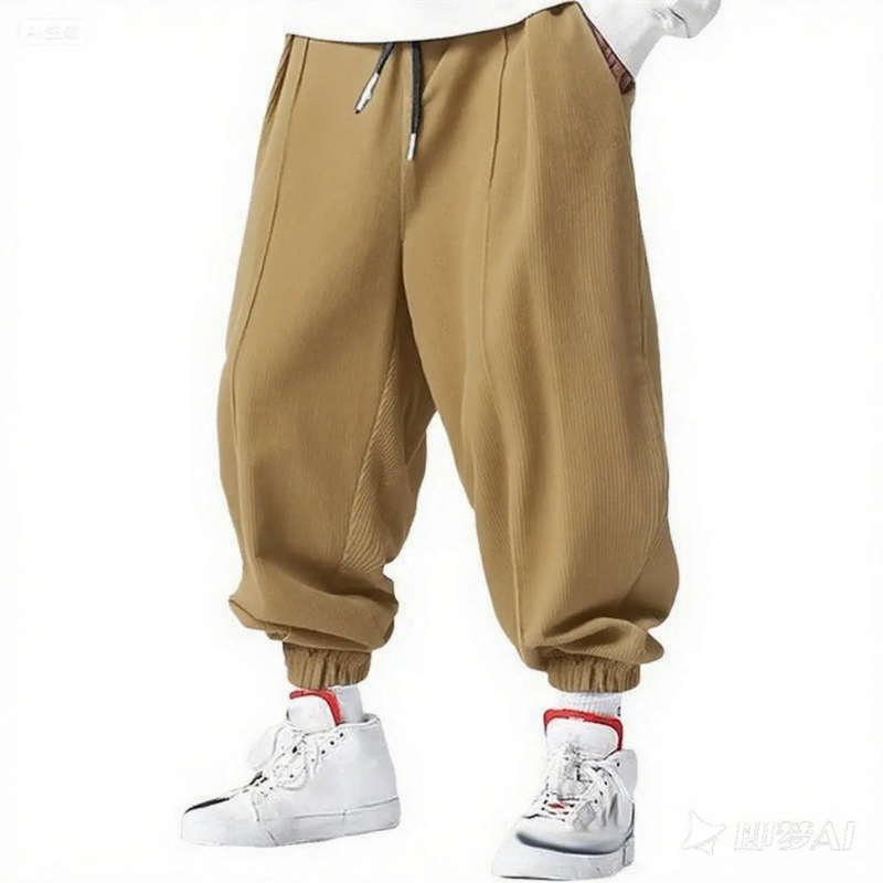 Herr Casual Byxor - Losse Passform med Elastisk Bort - Khaki
