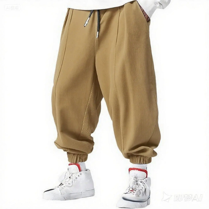 Herr Casual Byxor - Losse Passform med Elastisk Bort - Khaki
