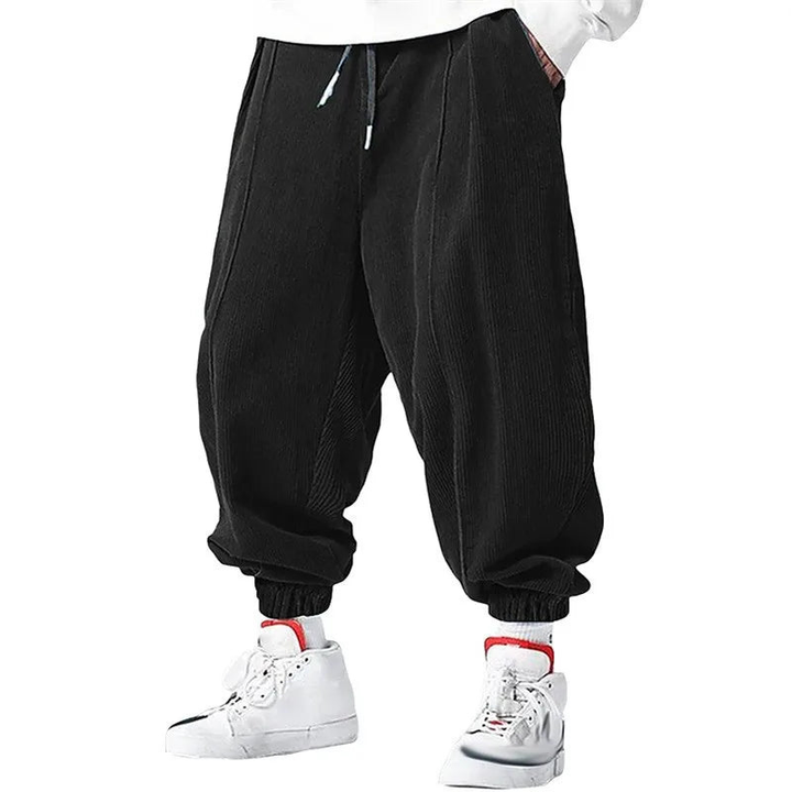 Herr Casual Byxor - Losse Passform med Elastisk Bort - Svart