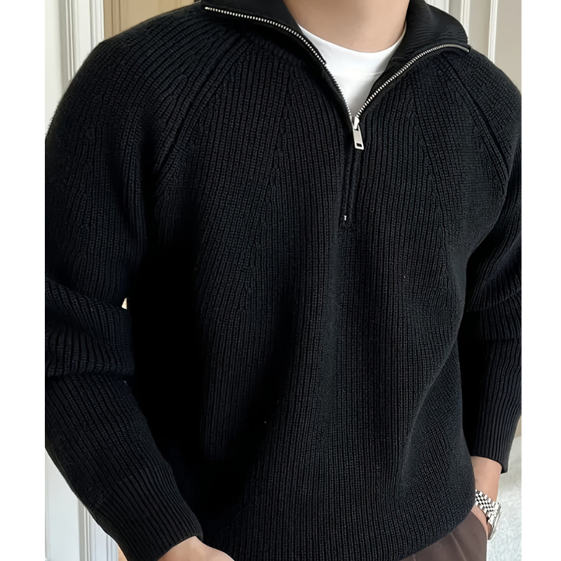 Herr Chunky Knit Tröja - Halv Dragkedja Klassisk