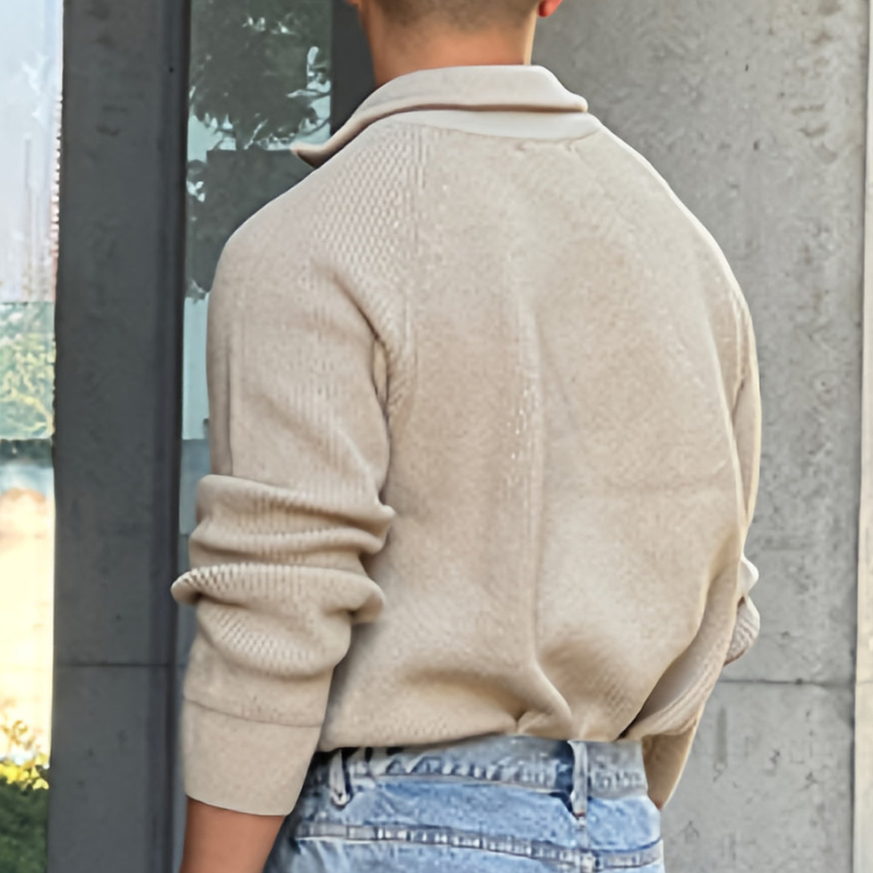 Herr Chunky Knit Tröja - Halv Dragkedja Klassisk