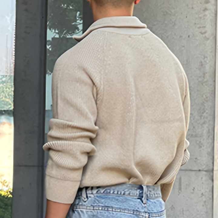 Herr Chunky Knit Tröja - Halv Dragkedja Klassisk