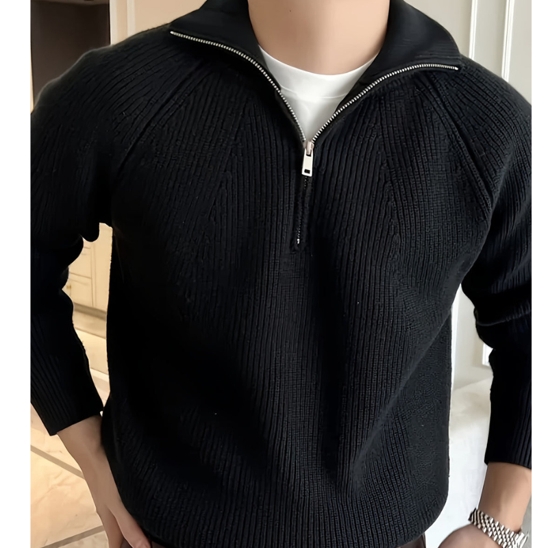 Herr Chunky Knit Tröja - Halv Dragkedja Klassisk