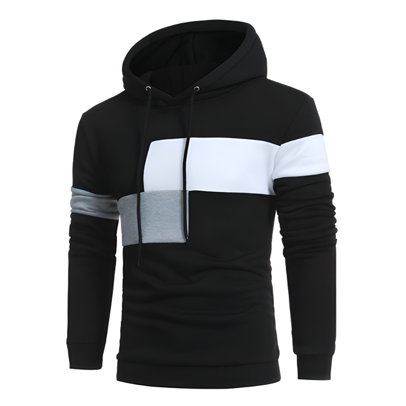 Herr Colorblock Hoodie - Sportiv Sweatshirt med Varm Design - Svart