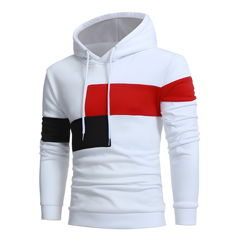 Herr Colorblock Hoodie - Sportiv Sweatshirt med Varm Design - Vit