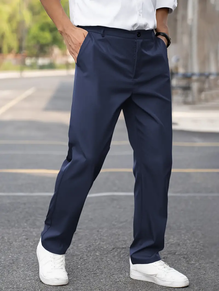 Herr Comfort Fit Byxor - Klassisk Casual Design - Blå